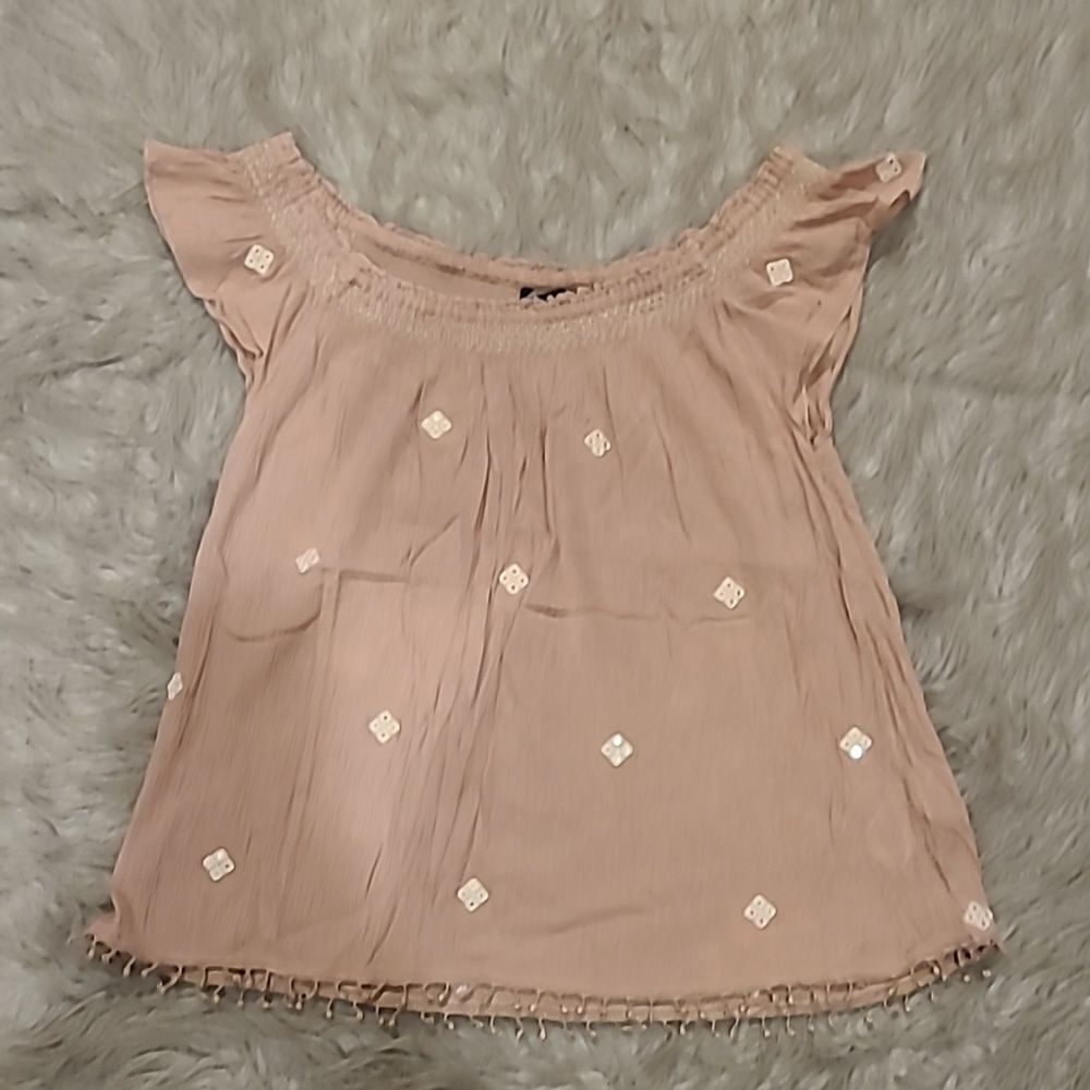 American eagle‎ outfitters womens dusty rose pink off the shoulder sequin shirt
